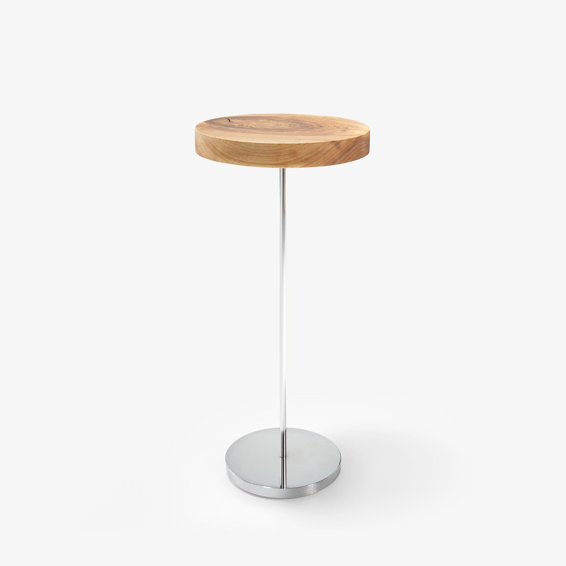 CHANTERELLE - Round walnut high side table.