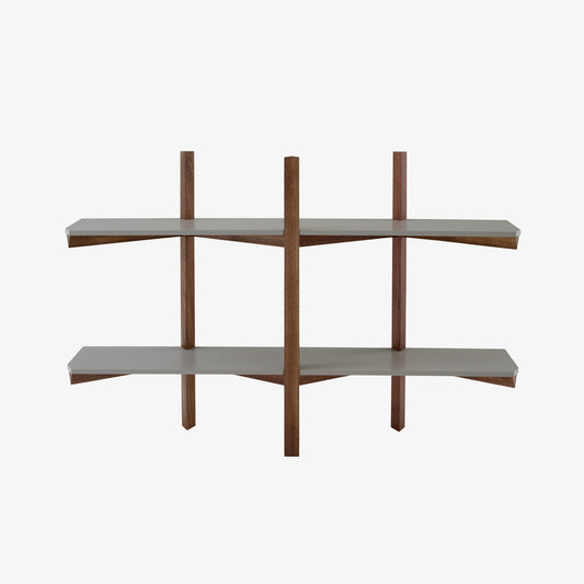 BIPLAN - Wall-mounted floating wooden bookcase.