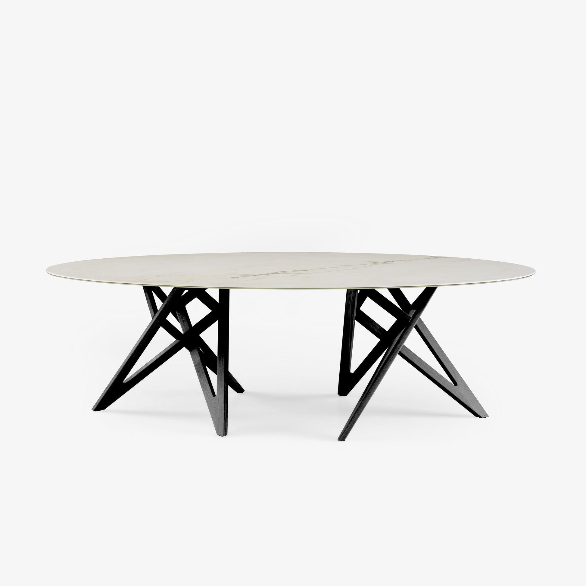 ENNÉA - Oval dining table in porcelain stoneware marble effect.