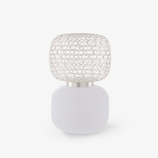 JALI - Vase with base in opaline glass and brass wire.