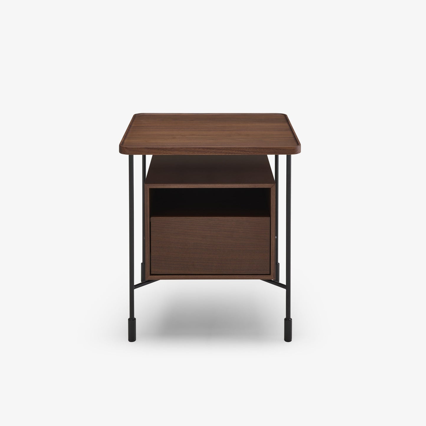PASSEPARTOUT - Square walnut bedside table with drawers.