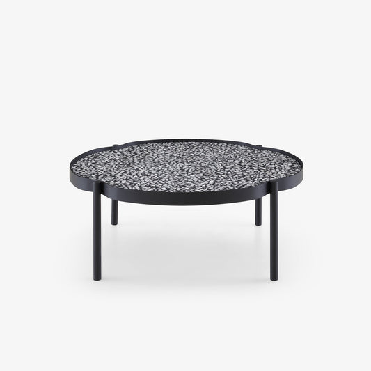 MALLEA - Round metal coffee table with granite top.