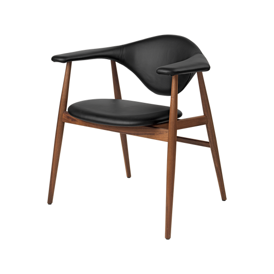 Masculo Dining Chair Upholstered by GUBI #Leather with Legs in Walnut