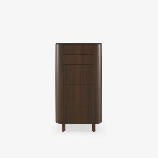 PARABOLE - Chest of drawers in walnut with marble effect stoneware top.
