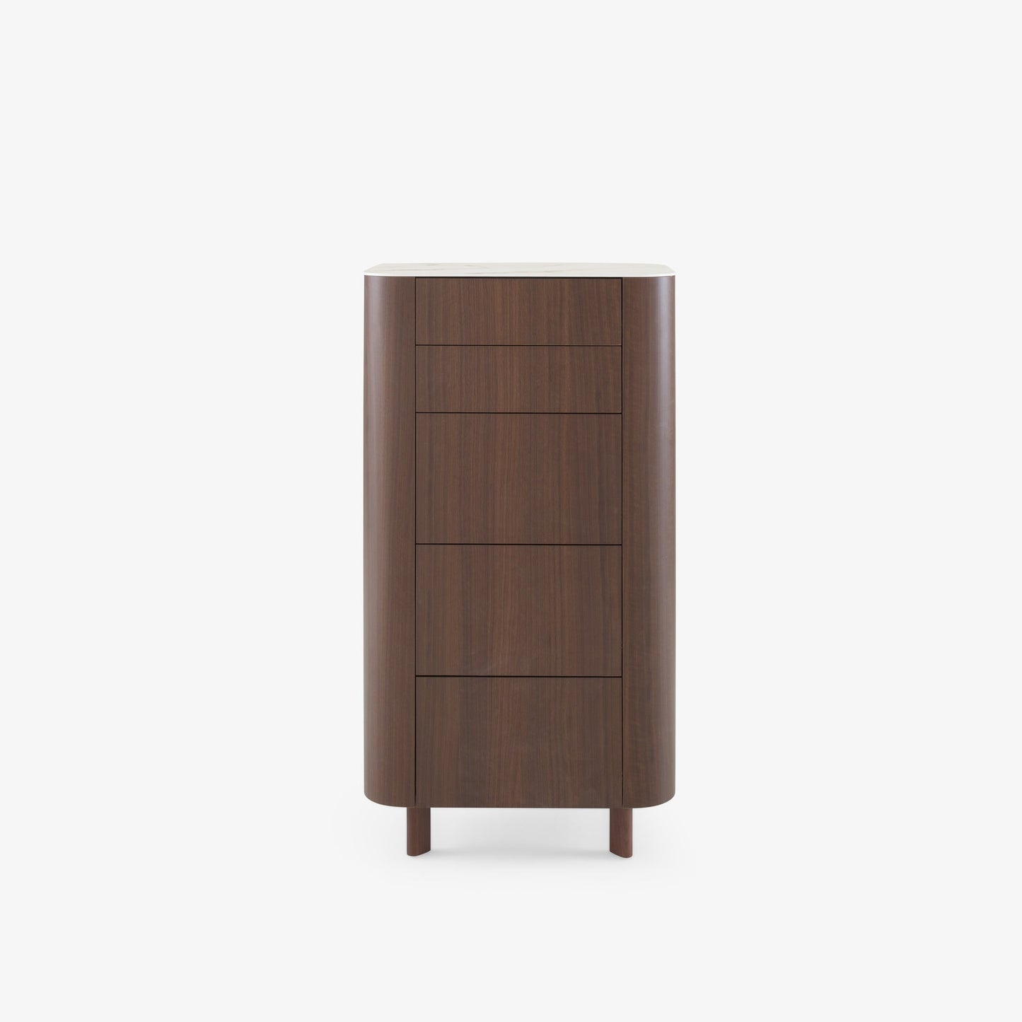 PARABOLE - Chest of drawers in walnut with marble effect stoneware top.