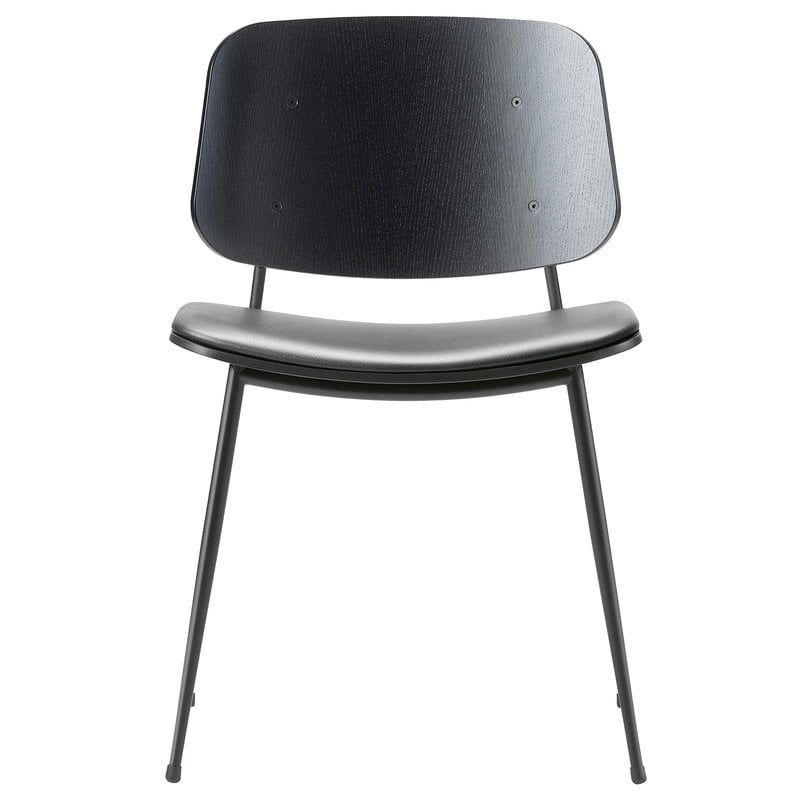 Søborg chair 3061 by Fredericia # black steel base, black oak - black leather #