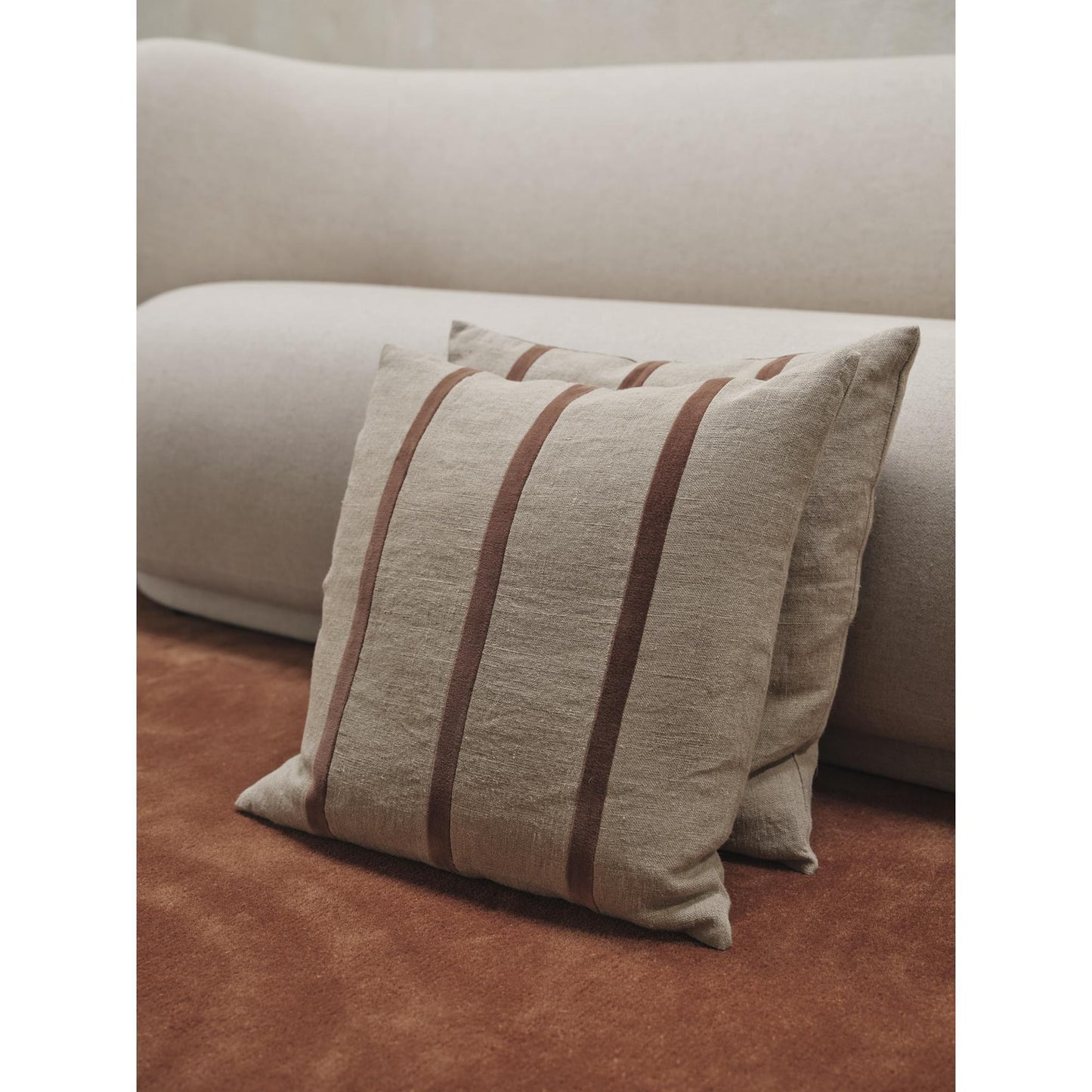 Ferm Living Senti Striped Cushion Linen/Carob Brown