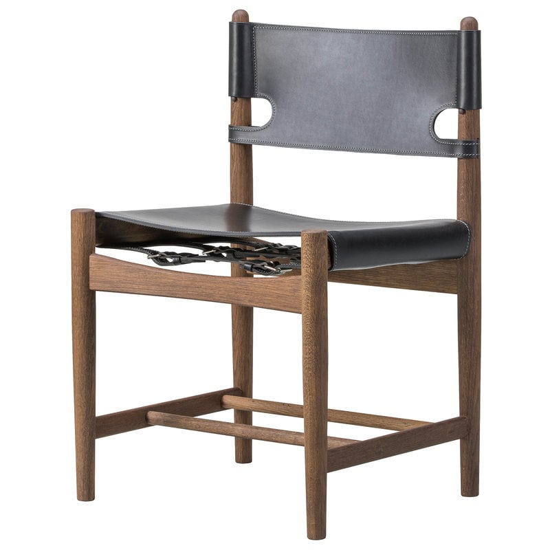 The Spanish Dining Chair by Fredericia #black leather - smoked oak #
