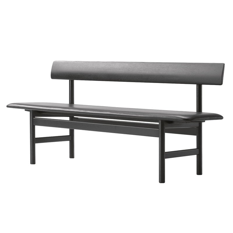 Mogensen 3171 bench by Fredericia #black lacquered oak - black leather #