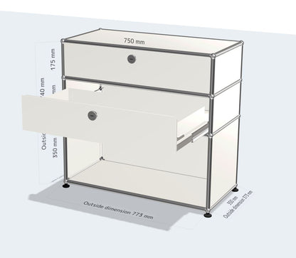 1x3 Mini Bookcase (2 drawers with metal box) [W750XD350XH(350+175+175)]