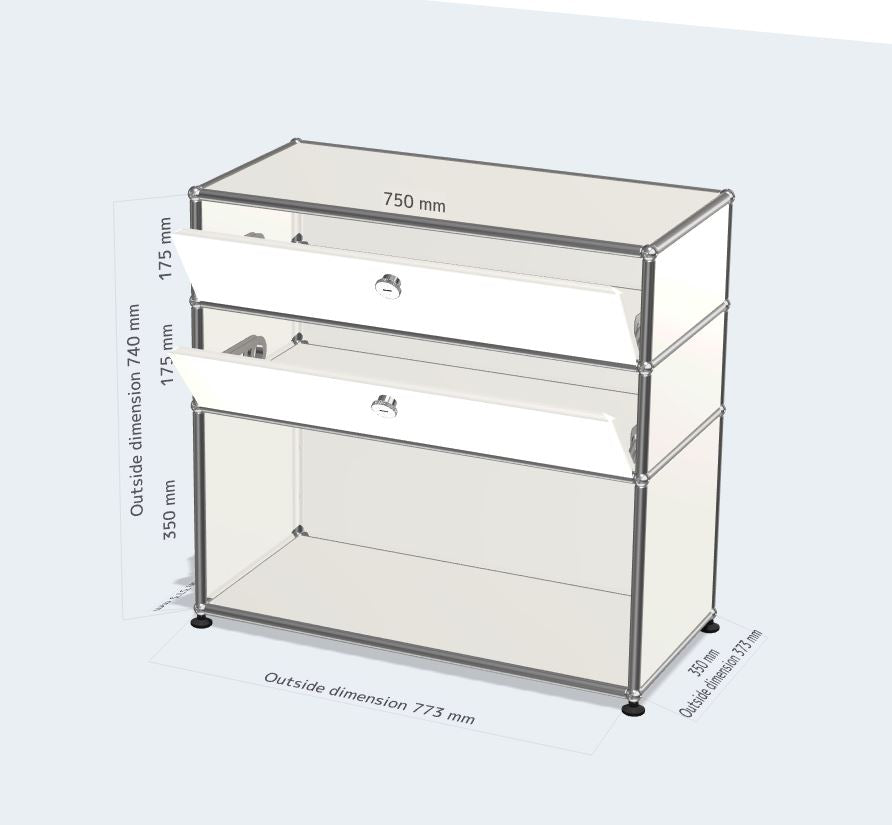 1x3 Mini Bookcase (2 drop down doors) [W750XD350XH(350+175+175)]