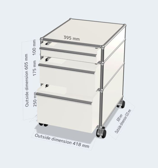 1x3 mobile (3 drawers / soft wheel) [W395XD500xH(250+175+100)]