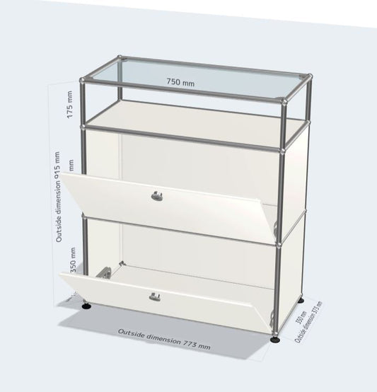1x3 module (2 drop down doors & 1 glass panel) [W750XD350XH(350+350+175)]