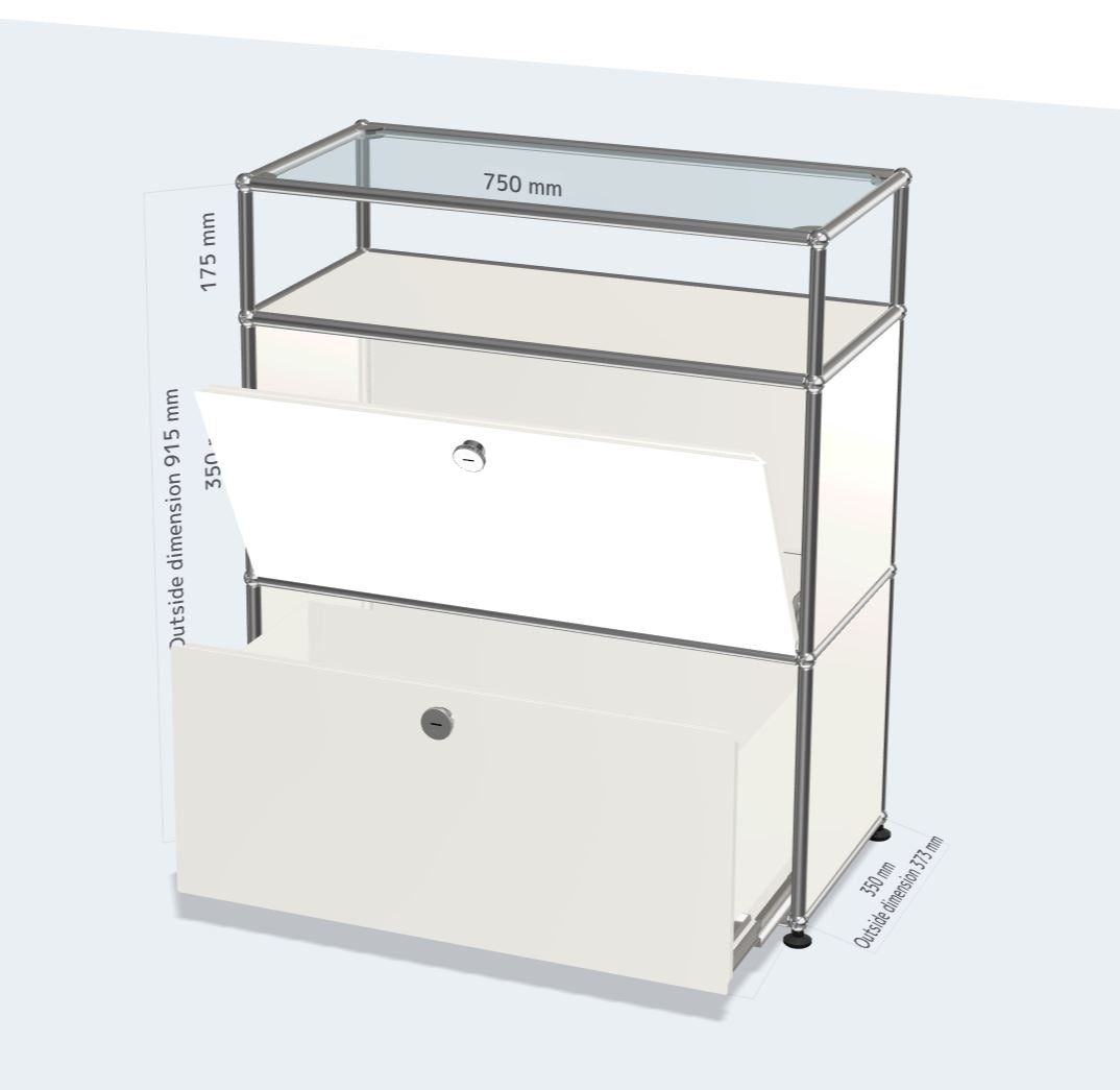1x3 module highboard (1 extension door with metal box & 1 drop down door & 1 glass panel) [W750XD350XH(350+350+175)]