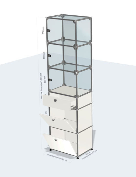 1x6 Module System (2 drop down doors, 1 drawers, 3 glass doors with left handle) [W500xD350xH(350+350+175+350+350+350)]