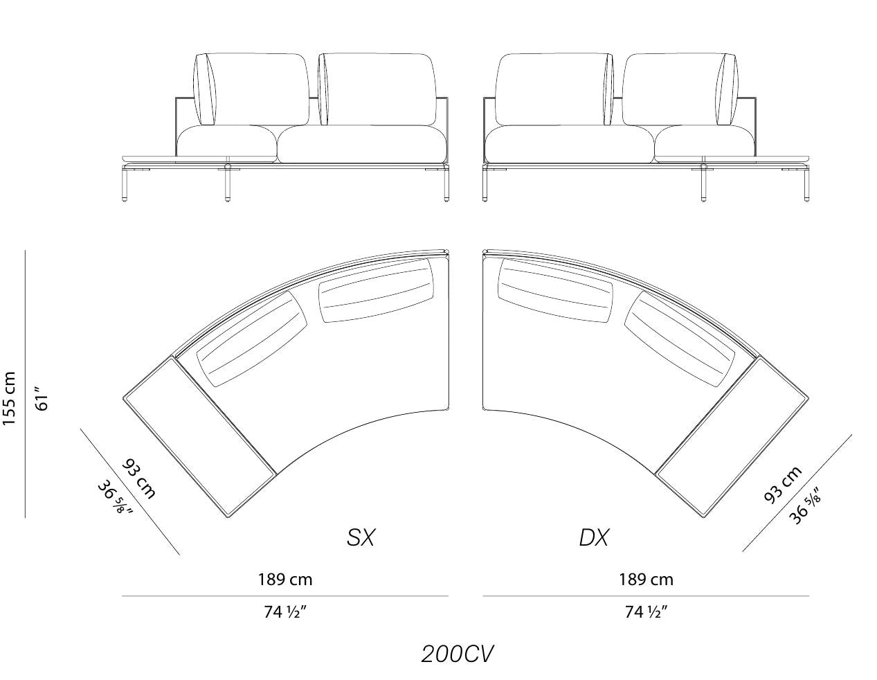NOAH - Sectional curved fabric sofa.