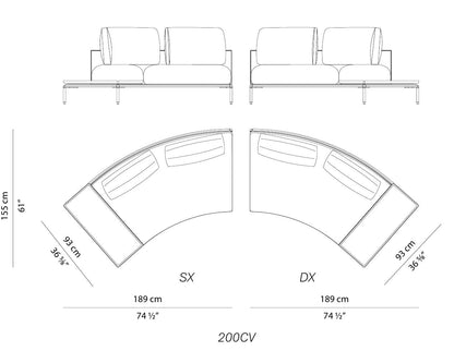NOAH - Sectional curved fabric sofa.