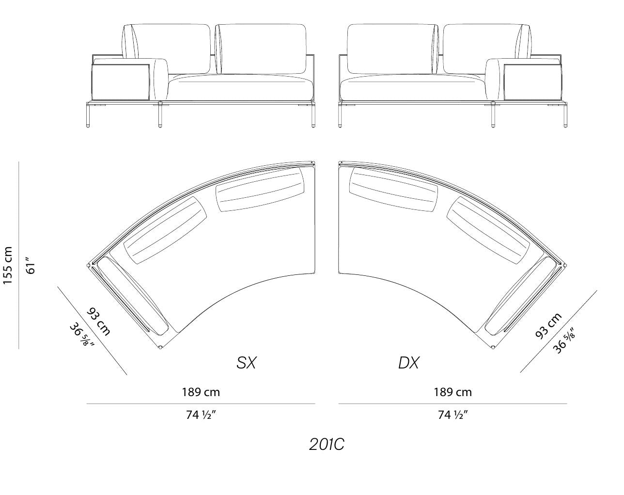 NOAH - Sectional curved fabric sofa.