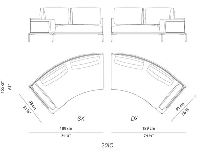 NOAH - Sectional curved fabric sofa.
