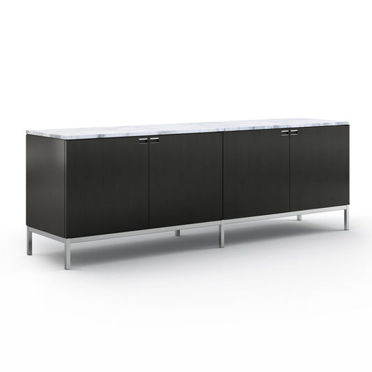 Florence Knoll Credenza 4 Position - Wood Sideboard with Door (Shelf - Glass Shelf).