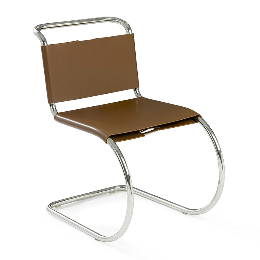 MR - Cantilever armless chair with leather sling seat.