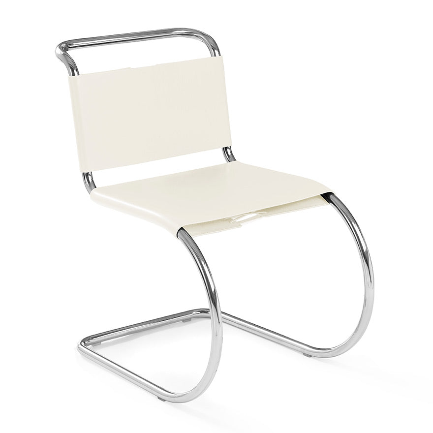MR - Cantilever armless chair with leather sling seat.