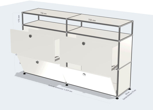 2x3 Module highboard (bottom 2 drop down doors & middle 2 drawers & 1-1 panel) [W(750+750)XD350XH(350+350+175)]