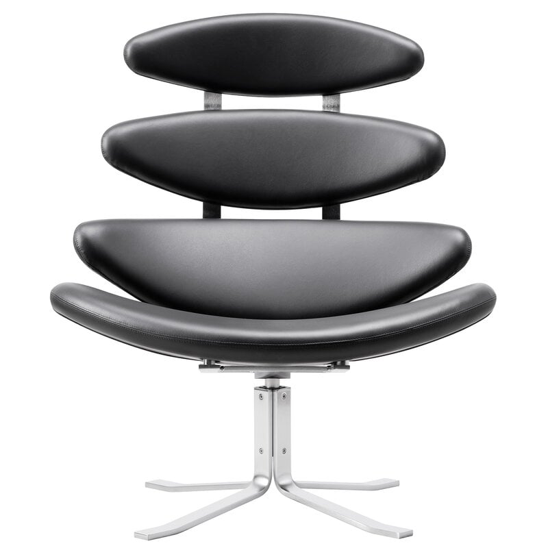 Corona chair by Fredericia #brushed chrome - black leather #