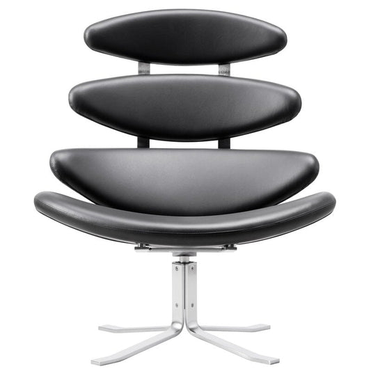 Corona chair by Fredericia #brushed chrome - black leather #