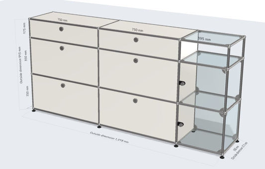 3x3 module (6 drop-down doors, 2 glass doors, 1 glass panel ) [W(750+750+395)XD350XH(350+350+175)]