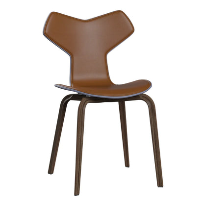 Grand Prix™ - 4130, Front Upholstered (Shell - Coloured Veneer / Ash - Lavender Blue (815) / Upholstery Material - Aura Leather / Base - Clear Lacquered Veneer / Walnut / Seat height - 46 cm / feet with felt - Yes) by Fritz Hansen #Aura Leather / Walnut