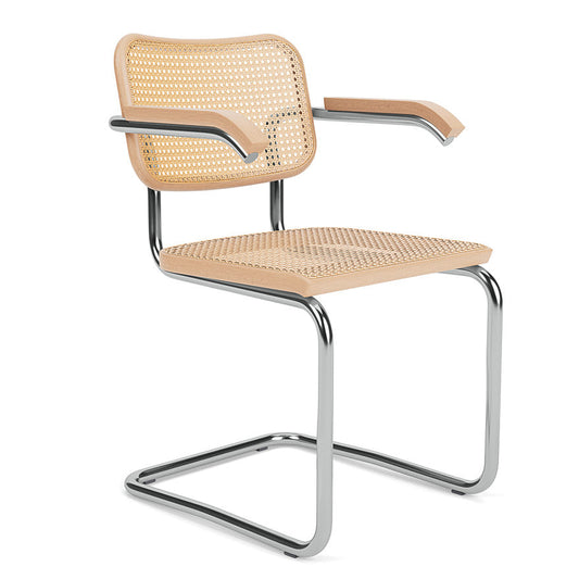 Ceska - Cantilever Vienna Straw Chair with Armrest.