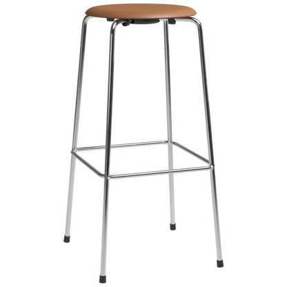 High Dot™ - M3170 Bar Stool W. 4 Legs by Fritz Hansen #M3170 Bar stool w. 4 legs / Intense Leather / Brown / Steel / Chrome