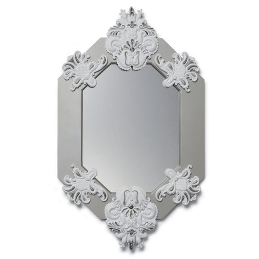 Eight Sided Wall Mirror by Lladró #Silver Lustre and White