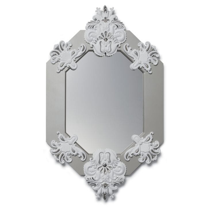 Eight Sided Wall Mirror by Lladró #Silver Lustre and White