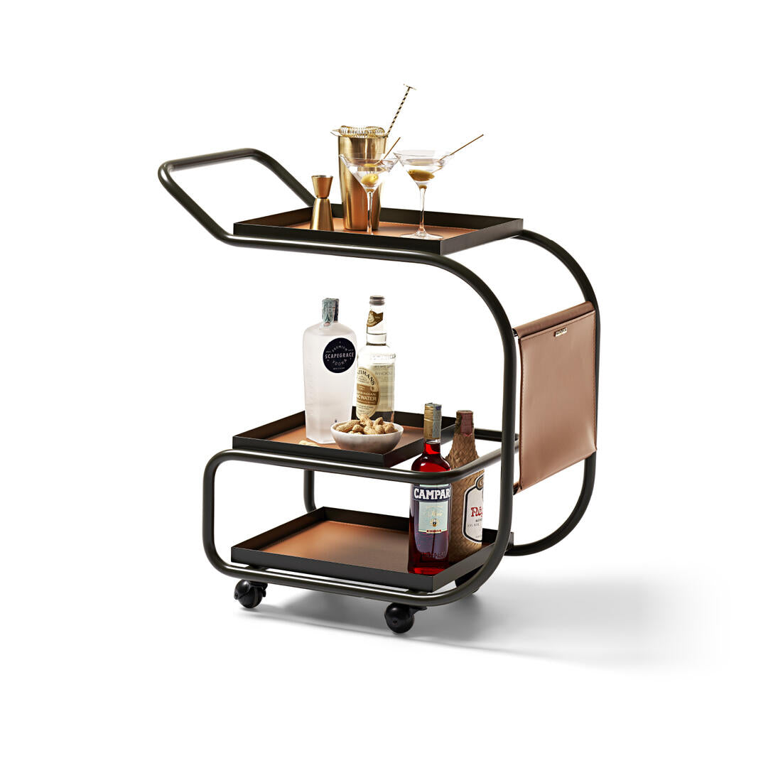 ZENZERO - Steel and regenerated leather food trolley.