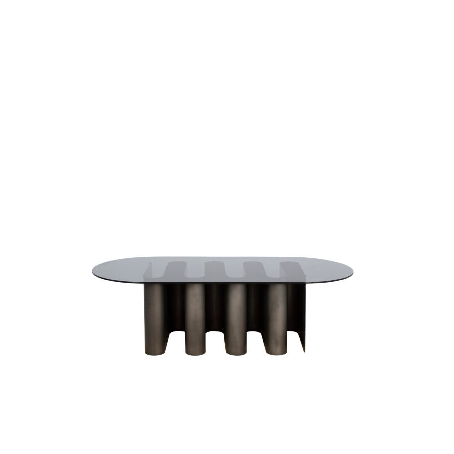 TAVOLINO2 - Oval glass and aluminium coffee table.