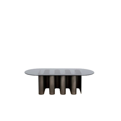 TAVOLINO2 - Oval glass and aluminium coffee table.