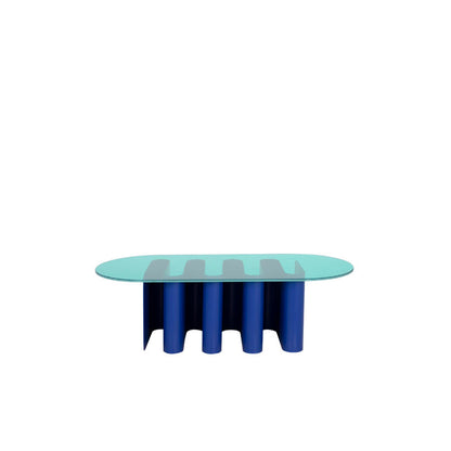 TAVOLINO2 - Oval glass and aluminium coffee table.