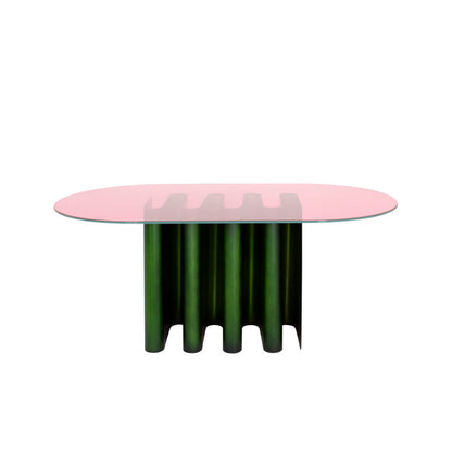TAVOLO2 - Oval glass and aluminium dining table.