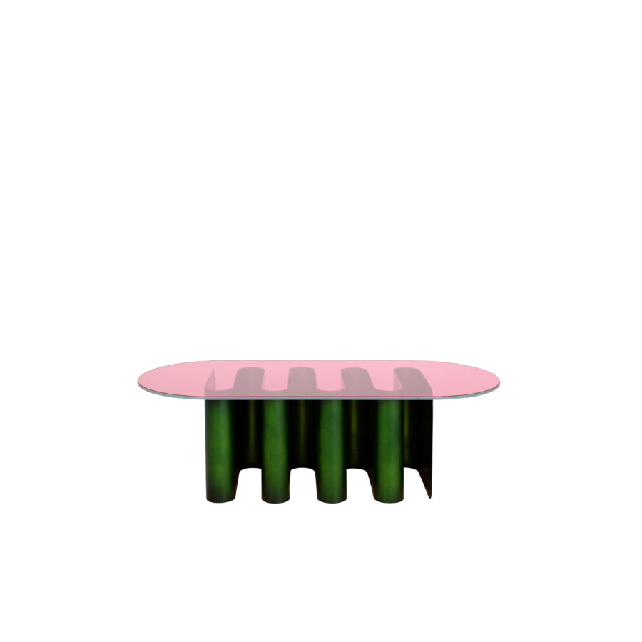 TAVOLINO2 - Oval glass and aluminium coffee table.