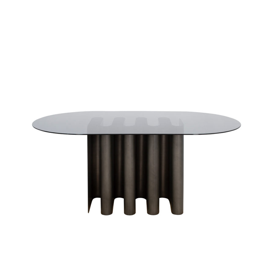 TAVOLO2 - Oval glass and aluminium dining table.
