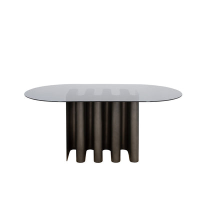 TAVOLO2 - Oval glass and aluminium dining table.