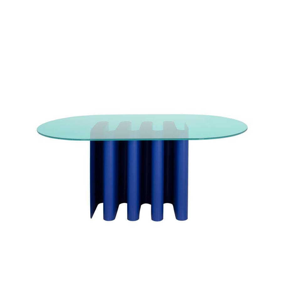 TAVOLO2 - Oval glass and aluminium dining table.