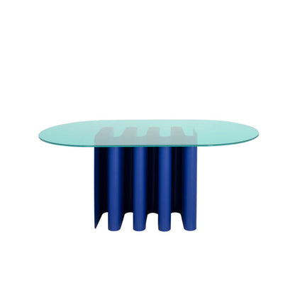 TAVOLO2 - Oval glass and aluminium dining table.