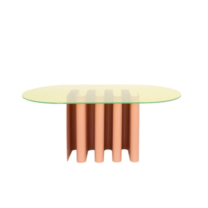 TAVOLO2 - Oval glass and aluminium dining table.