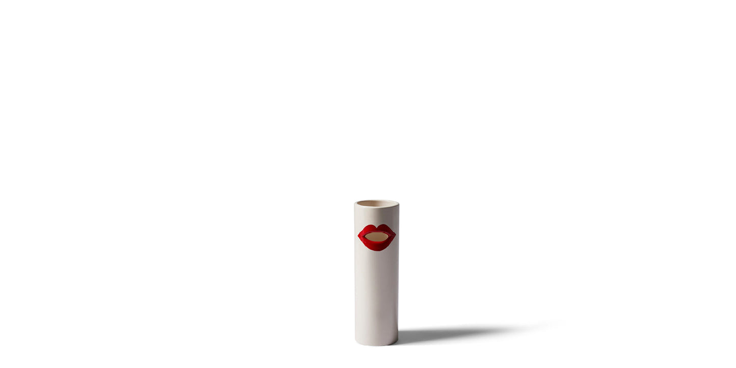 Impronta 'Boca' - Hand decorated glazed ceramic cylindrical base.