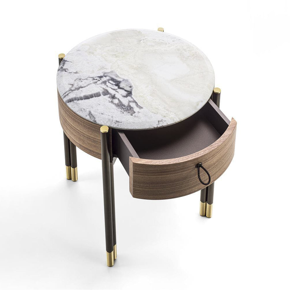 BAYUS TONDO 44 - Round walnut bedside table.