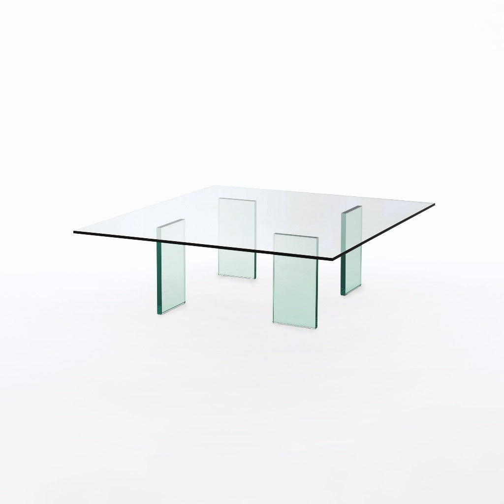 GLASS TABLE (1976) - Low square crystal coffee table.