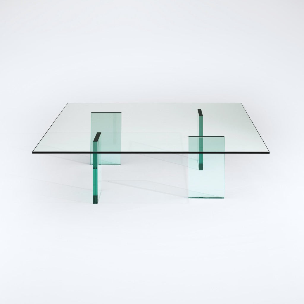 GLASS TABLE (1976) - Low square crystal coffee table.
